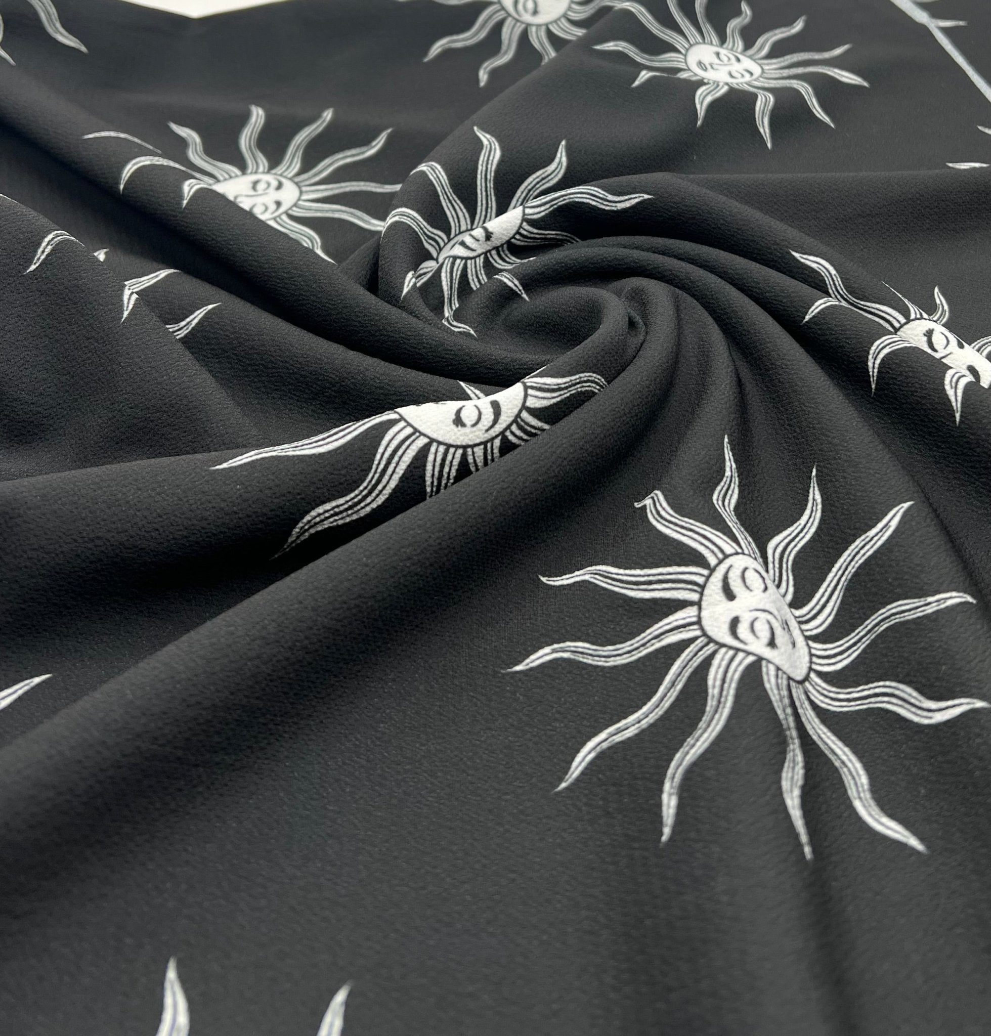 Black Sun Print Lightweight Bubble Crepe Fabric - T9 Fabrics